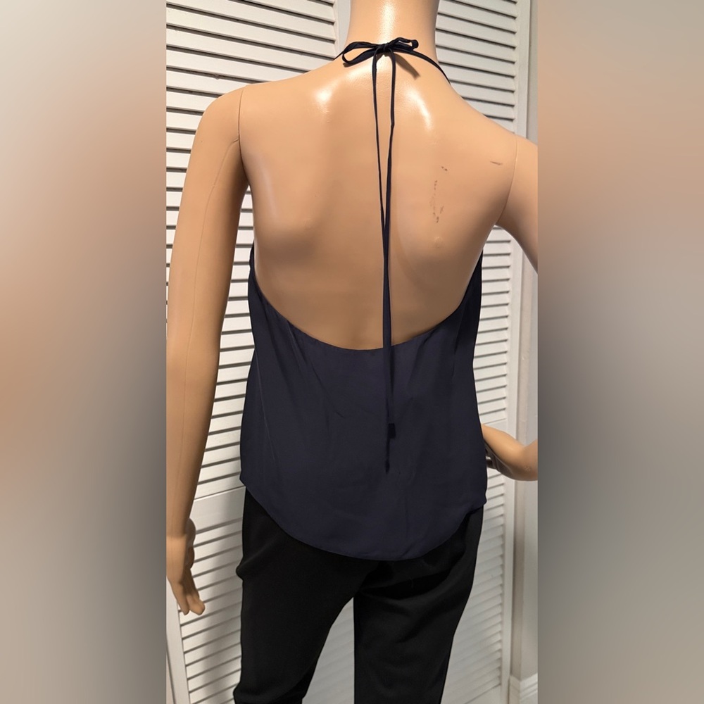 L’AGENCE Silk Versatile Halter Wrap Camisole Navy Draped Top Size S - Picture 9 of 16